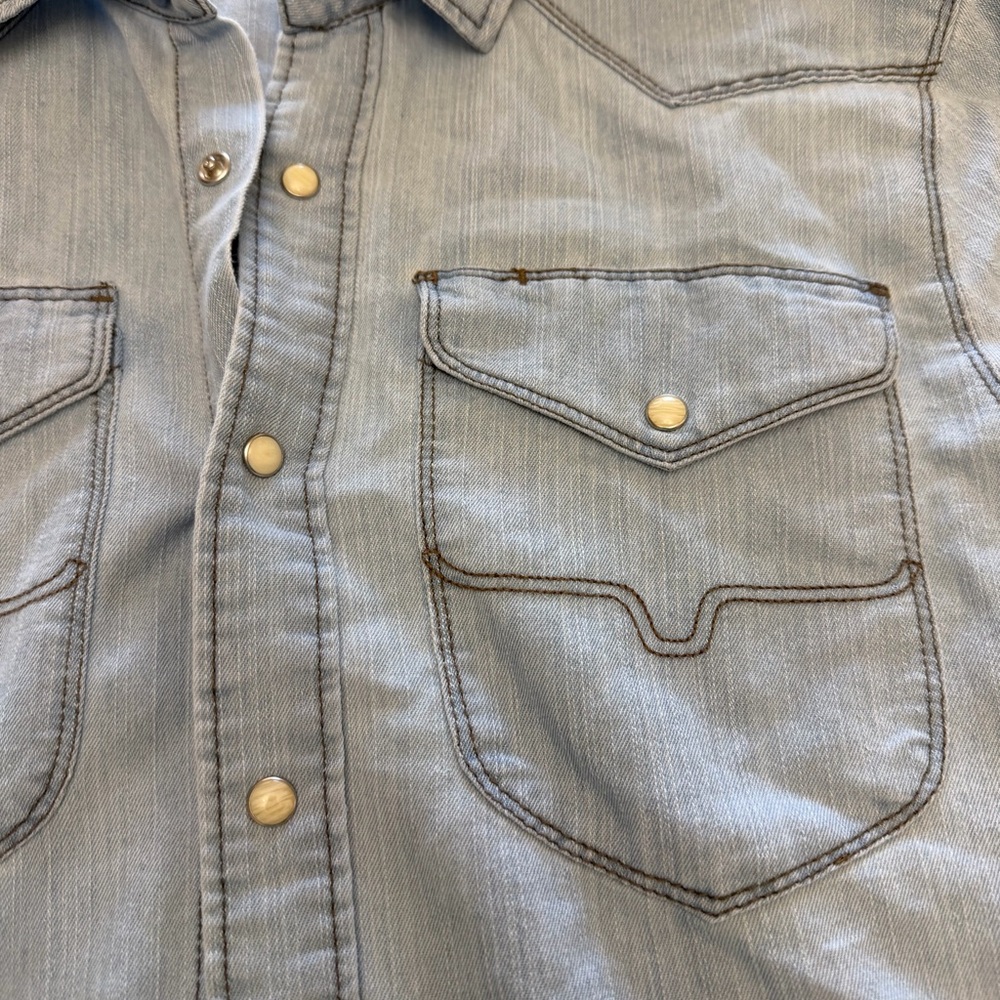 Men’s Kimes Ranch Western Light Weight Denim Pearl Snap Button Down Shirt Small - Picture 3 of 9